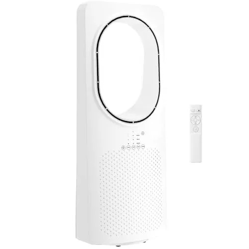HOMCOM Ventilador de Torre Silencioso 36dB, Ventilador sin Aspas con Mando a Distancia, Oscilación 45°, 3 Velocidades, 3 Modos, Temporizador 15H, para Dormitorio, Blanco