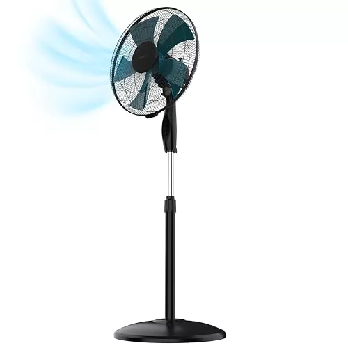 Cecotec Ventilador de Pie EnergySilence 515 WindLite Pro Black. 45W, Diámetro 16” (40cm), 3 Velocidades, Oscilación Automática, Altura Ajustable, 5 Aspas y Máxima Seguridad, Negro