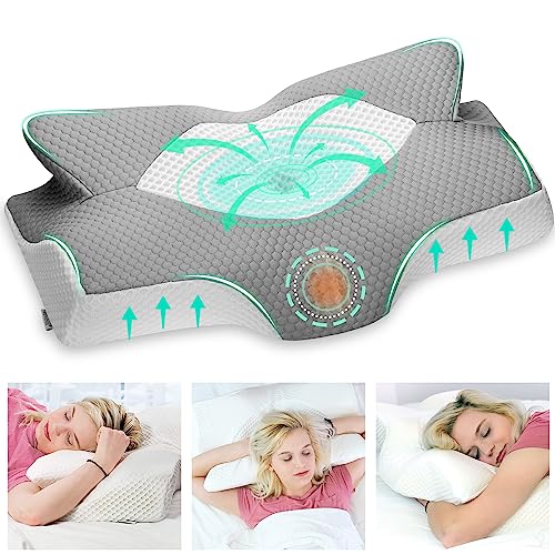 Elviros Almohada Cervical de Espuma Viscoelastica con Memoria, Almohada Ortopedica para Soporte de Cuello, Almohadas Ergonómico para Dormir de Lado y Boca Arriba 10