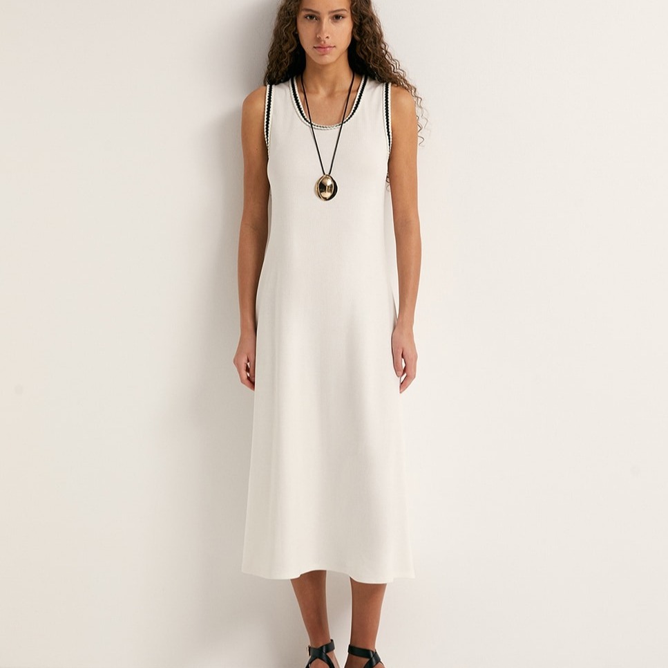 Vestido rib trenza Blanco Sfera

