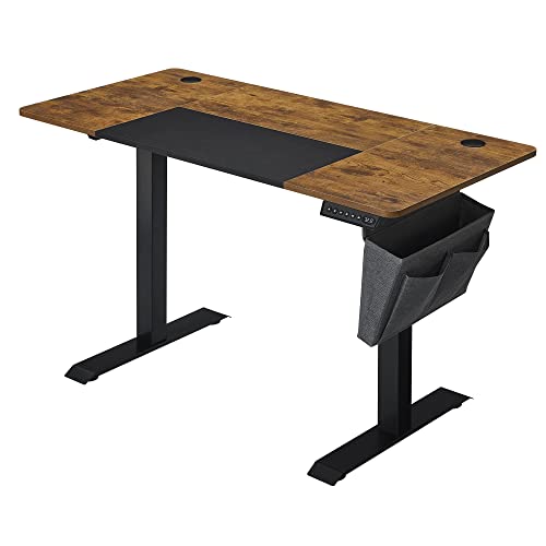 SONGMICS Escritorio Regulable en Altura, Mesa Regulable, 60 x 140 x (72-120) cm, Ajustable sin Escalonamiento, Memoria con 4 Alturas, ProtecciÓn de Accionamiento, MarrÓn RÚstico y Negro LSD016X01