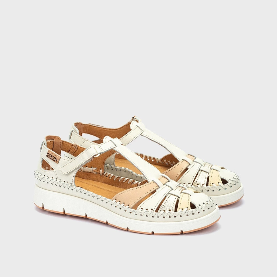 Sandalias de cuña de mujer de piel con suela extraligera Blanco Pikolinos