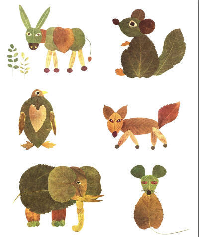 Animales con hojas de otoño