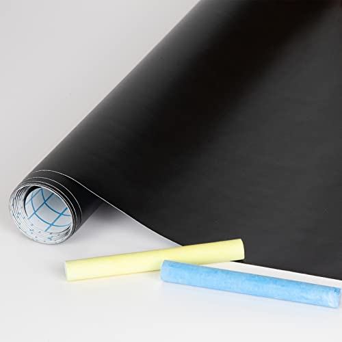 JOLIHOME Pizarra Autoadhesiva Pizarra de Tiza Rollo de Pegatinas de Pared Pegatina Extraíble Impermeable Papel de Pizarra Negra Incluye 5 Tizas para el Hogar Oficina Escuela 44x200cm