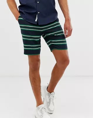 Pantalones cortos de vestir y corte slim en azul marino a rayas de ASOS DESIGN