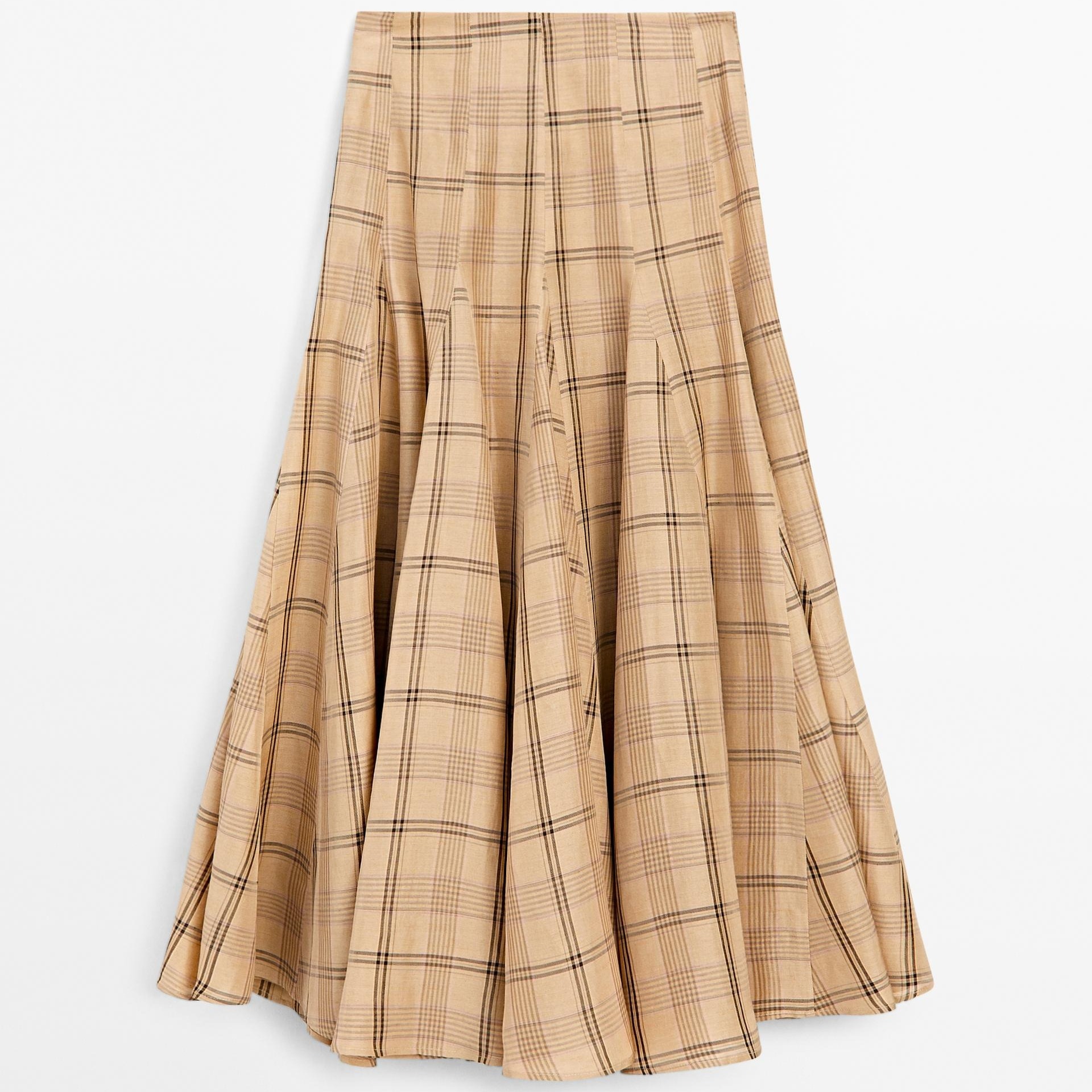 Falda midi godets estampado cuadros - STUDIO