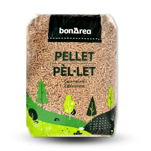 BonÀrea - Pellets de Madera Natural 100% - Saco de 15 kg - Alta Eficiencia Energética - Bajo Residuo de Cenizas - Diámetro 6 mm - Combustión Limpia y Duradera - Ideal para Estufas y Calderas