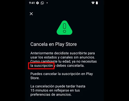 El aviso de la suscripción ya se encuentra en el código de WhatsApp