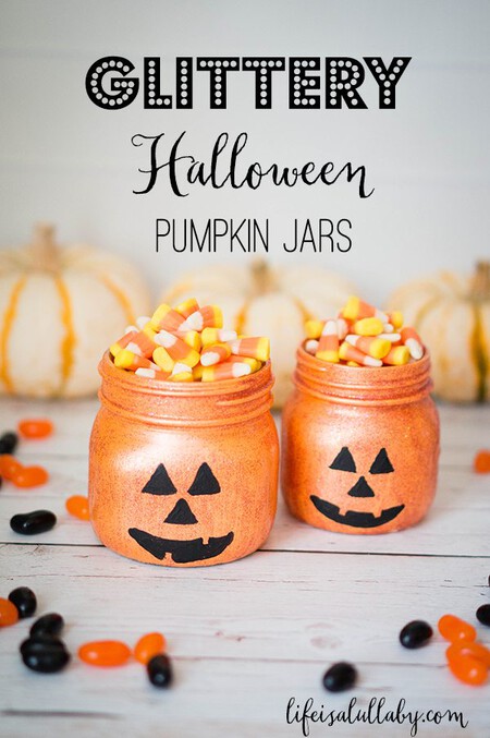 Glittery Halloween Jack O Lantern Pumpkin Jars