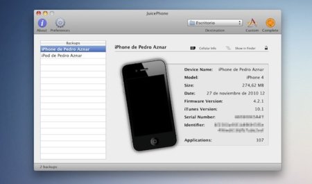 JuicePhone, revisa en Mac OS X el contenido de tus copias de seguridad de dispositivos iOS