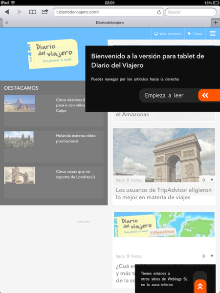 diario del viajero tableta