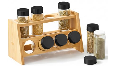 DAMOEX Especiero de Bambú con 6 Tarros de Cristal 