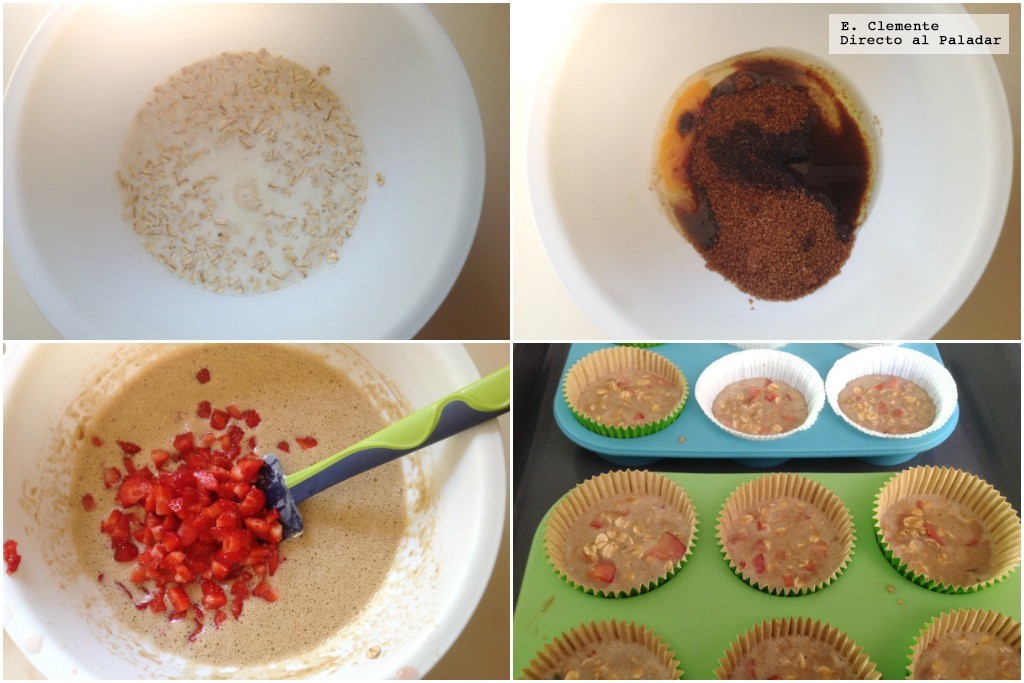 Muffins de copos de avena y fresas. Receta de cocina fácil, sencilla y