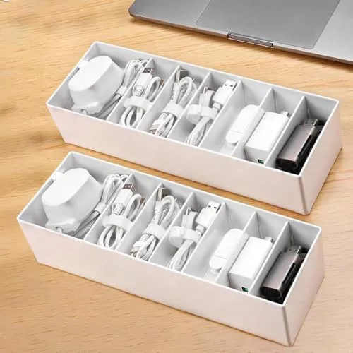PAVSTINE Caja Organizadora Cables con Compartimentos Ajustables,2 Piezas
