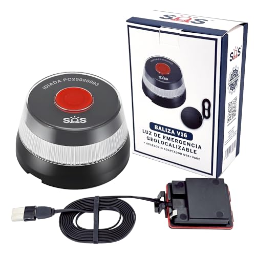 SOS LIGHT Luz Emergencia V16 Homologada DGT Geolocalizable + Adaptador USB/USBC