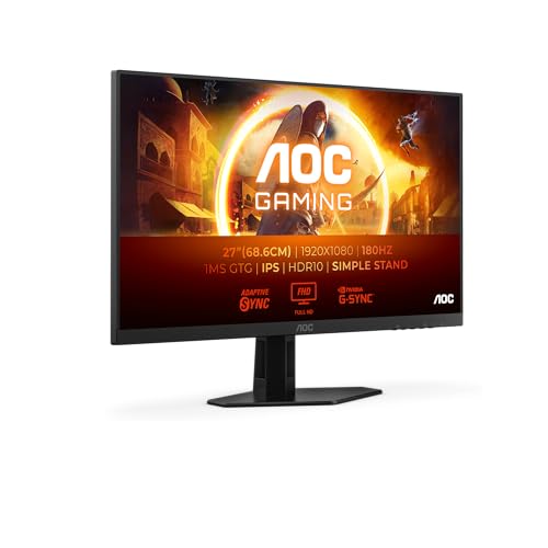 AOC 27G4XED Gaming Monitor 27 Pulgadas 180Hz Panel Fast IPS, 1ms GtG, HDR10, G-Sync Compatible, Altavoces, (1920x1080 HDMI 2X 2.0 DP 1x 1.4) Negro