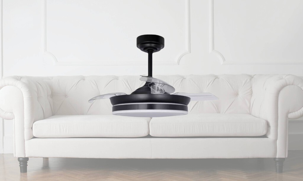 Las aspas de este ventilador se ocultan cuando no lo usas y muestran una moderna lámpara LED