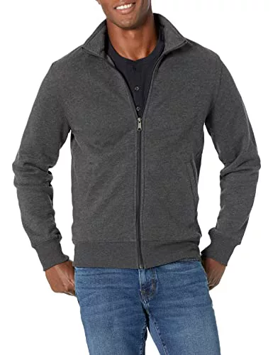 Amazon Essentials Sudadera de Forro Polar con Cuello Perkins y Cremallera Completa Hombre, Carbón Mezcla, L