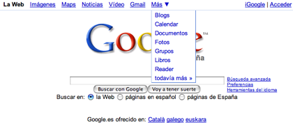 Barra de navegación en las versiones locales de Google