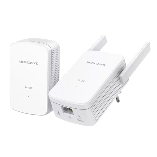 MERCUSYS MP510 Kit V2 Powerline Kit Homeplug AV2 hasta 1000Mbps y Wi-Fi 300Mbps, Puerto Gigabit LAN, Plug and Play, Compatible con Todos los routers, tecnología Powerline Alta