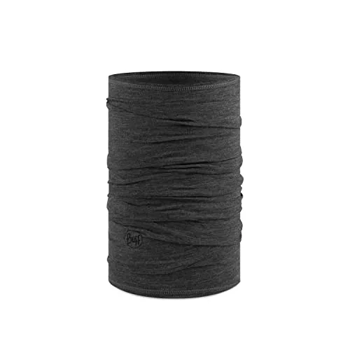 Buff®| Braga de cuello Merino Lightweight Hombre Mujer Adulto Bufanda Multifuncional 100% Lana Merino, Senderismo, Aire Libre, Sostenible, Ligera, Fina, Talla Única, Negro Gris
