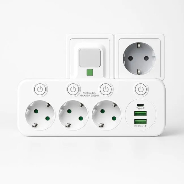 Regleta USB 6 en 1 con interruptores individuales
