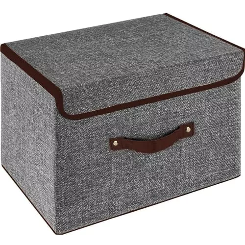 OWill Caja almacenaje plegables con tapa, cajas organizadoras,cajas almacenaje decorativas,cubos de almacenamiento de tela con asas, para el hogar, oficina, 25 x 19 x 16 cm (1 unidad, gris)