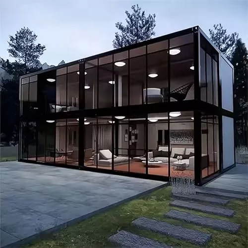 SEQ - Casita prefabricada de dos plantas, portátil, resistente a la intemperie y a la corrosión, con baño, dormitorio con armario y cocina, casa modular para invitados, para playa, 12,2 x 4,8 m