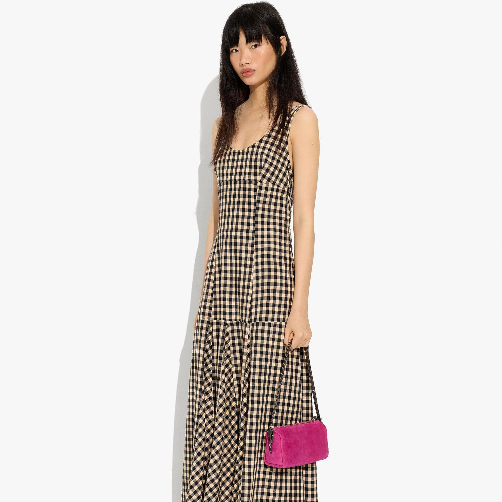 Vestido largo de tirantes con estampado vichy - Parfois - Negro