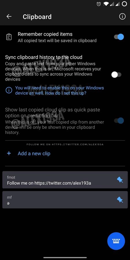 SwiftKey でクリップボード同期を有効にする。アレッサンドロ・パルッツィによる画像