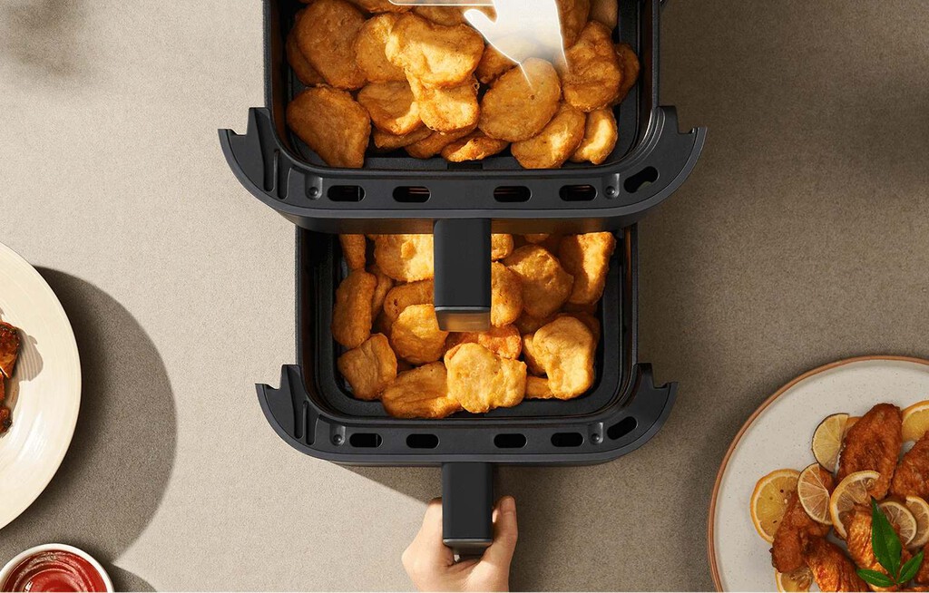 El diseño de esta freidora de aire de Xiaomi me parece una genialidad absolutamente acertada, un 2 en 1 que ahorra tiempo
