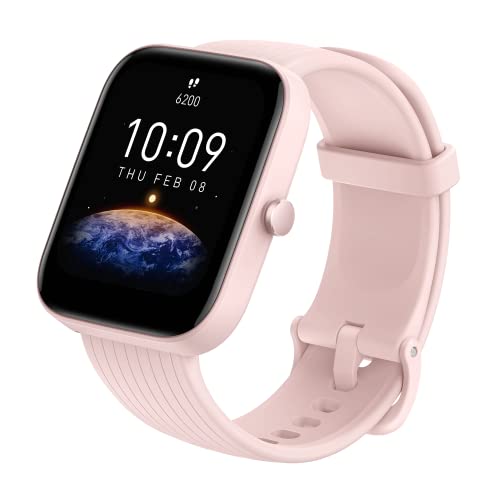 Amazfit Bip 3 SmartWatch con pantalla a color grande de 1,69" 50 Esferas Reloj con 60 modos deportivos 5 ATM Resistente 14 días Duración de la Batería con Frecuencia cardíaca Monitor de SpO2 Rosado
