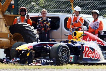 El alerón delantero de Sebastian Vettel llegó minutos antes de la clasificación