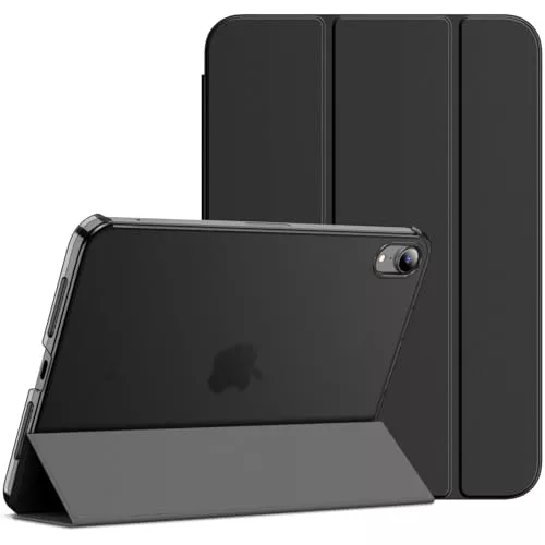 JETech Funda para iPad Mini (A17 Pro, 2024 Modelo, 7.ª Generación) / Mini 6 (2021 Modelo, 6.ª Generación), Soporte Delgado con Respaldo Rígido Carcasa con Auto-Sueño/Estela (Negro)