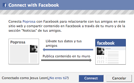 Conéctate a Poprosa con tu cuenta de Facebook