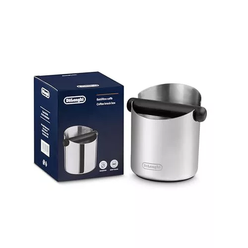 De'Longhi Coffee Knock Box DLSC084, Bote para Posos de Café, Acero Inoxidable, Base de Goma Antideslizante, Barra Extraíble, Cuerpo Resistente y Estable, Fácil de Limpiar