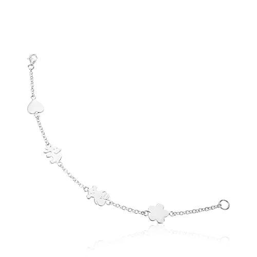 TOUS Pulsera de Plata de Primera Ley para Niña con Motivo de Animales, 16,5 cm de Largo, Elegante y Discreta, Colección Animalandia