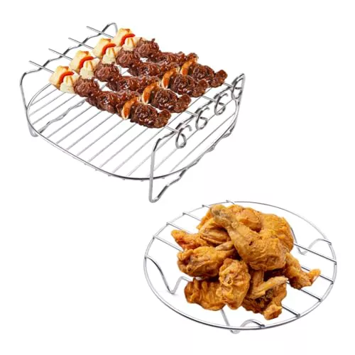 Jomdjmskes 2 Pcs Accesorios Freidora de Aire, Rejilla Air Fryer, Accesorios Freidora sin Aceite, Soporte Acero Inoxidable, Rejilla Multiusos, Freidora Aire Redonda Parrilla, Utensilios para Freidora