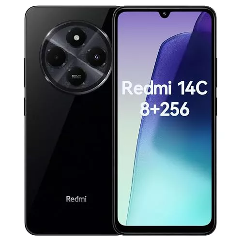Xiaomi Redmi 14C - Smartphone de 8+256GB, Pantalla de 6.88” 120Hz LCD HD+, MediaTek Helio G81 Ultra, cámara Dual con IA de 50MP, 5160mAh, NFC, Negro (Versión ES)