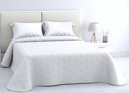 HM'S HOME'SECRET Colcha Bouti Estampada de 100% Microfibra Suave - Variedad de Diseños y Tamaños (Liso Blanco, Cama 150cm)