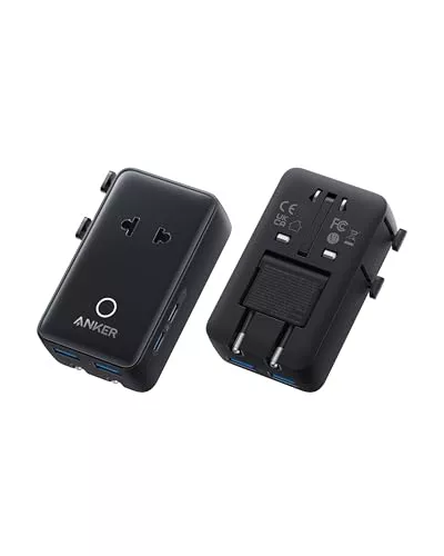 Anker Nano Adaptador Enchufe Universal de Viaje, con Conector USB de 5 Puertos con 1 Puerto de CA, 2 Puertos USBA y 2 Puertos USBC, Control de Temperatura Integrado, Apto en más de 200 países