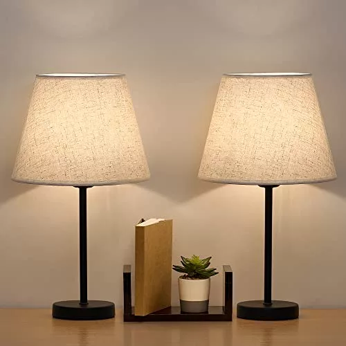 LIANTRAL 2 Piezas Lámpara de Mesa, Lámpara de Mesita de Noche Pequeña de Moderna, lámpara de Noche con Pantalla de Tela de Lino y Base de Metal, para dormitorio, salón (Excluyendo Bombillas)