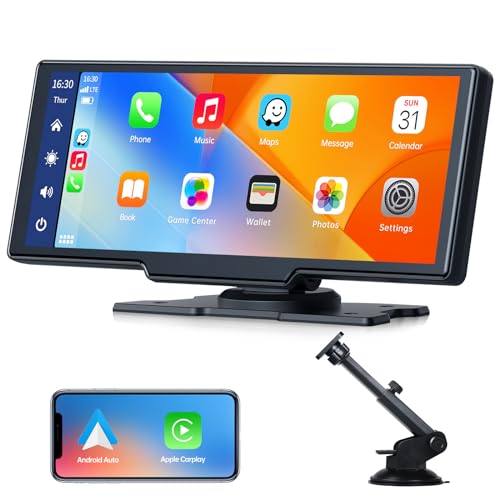 VOLAM Apple Carplay - Pantalla de coche Android inalámbrica con pantalla de 9,26 pulgadas, radio portátil para coche con Airplay, Siri/Google Hilfs, Bluetooth 5.0, GPS GPS, FM/AUX