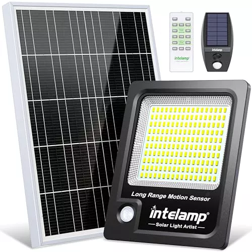 intelamp Foco Solar Exterior, Panel Separado 10W, 12000mAh, 2000LM