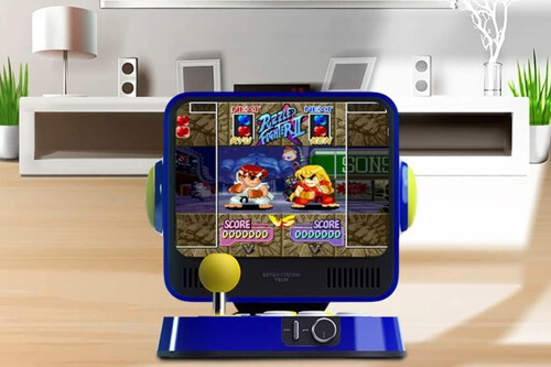 Consola retro - My Arcade Arcade RetroStation, Mega Man y Street Fighter, Pantalla LCD 8", Altavoz doble Super Bass, Azul y amarillo