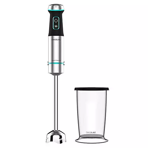 Cecotec Batidora de mano Power TitanBlack 1200 XL. 1200 W, Tecnología CrossBlades con cuchillas de 4 hojas, Pie XL, Campana antisalpicaduras, Selector de velocidad, Incluye vaso 800ml