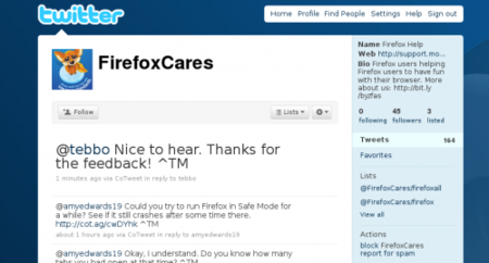 Mozilla se apunta al soporte a través de Twitter