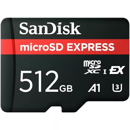 SanDisk Tarjeta microSD Express de 512 GB, hasta 880 MB/s de Velocidad de Lectura y hasta 650 MB/s de Escritura, con Velocidad de Escritura sostenida de 220 MB/s, U3, C10 SanDisk Tarjeta microSD Express de 512 GB, hasta 880 MB/s de Velocidad de Lectura y hasta 650 MB/s de Escritura, con Velocidad de Escritura sostenida de 220 MB/s, U3, C10