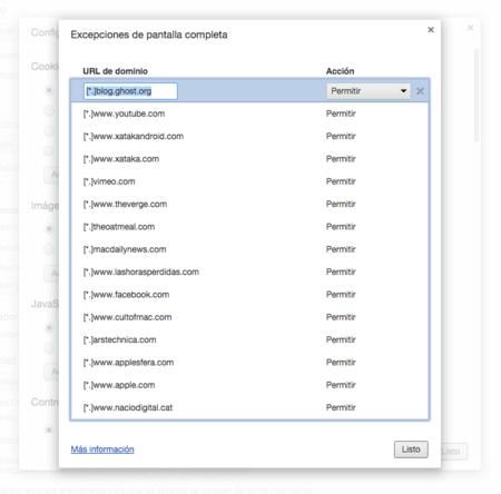 Excepciones Pantalla Completa Chrome