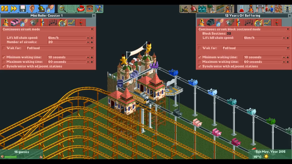 Esta montaña rusa de RollerCoaster Tycoon 2 tarda más de 12 años en completar su ciclo